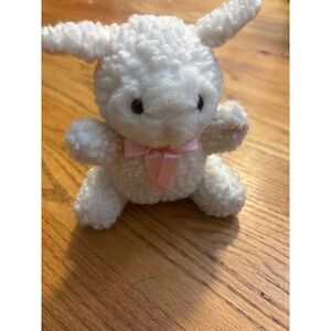 White Lamb Plush Toy Small Fluffy Easter Bunny Stuffed Animal Pink Bow